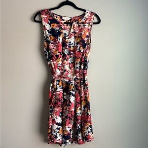 Umgee Floral Sleeveless Dress Medium Boho Tie Waist Navy Pink Mini Dress